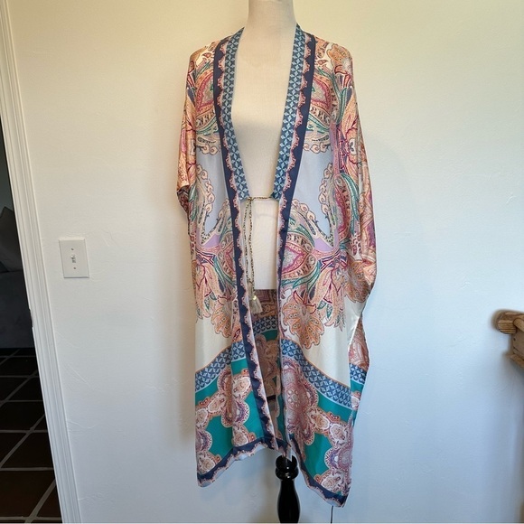 Chicos silk multi colored tie front kimono large/extra large. - Picture 9 of 14